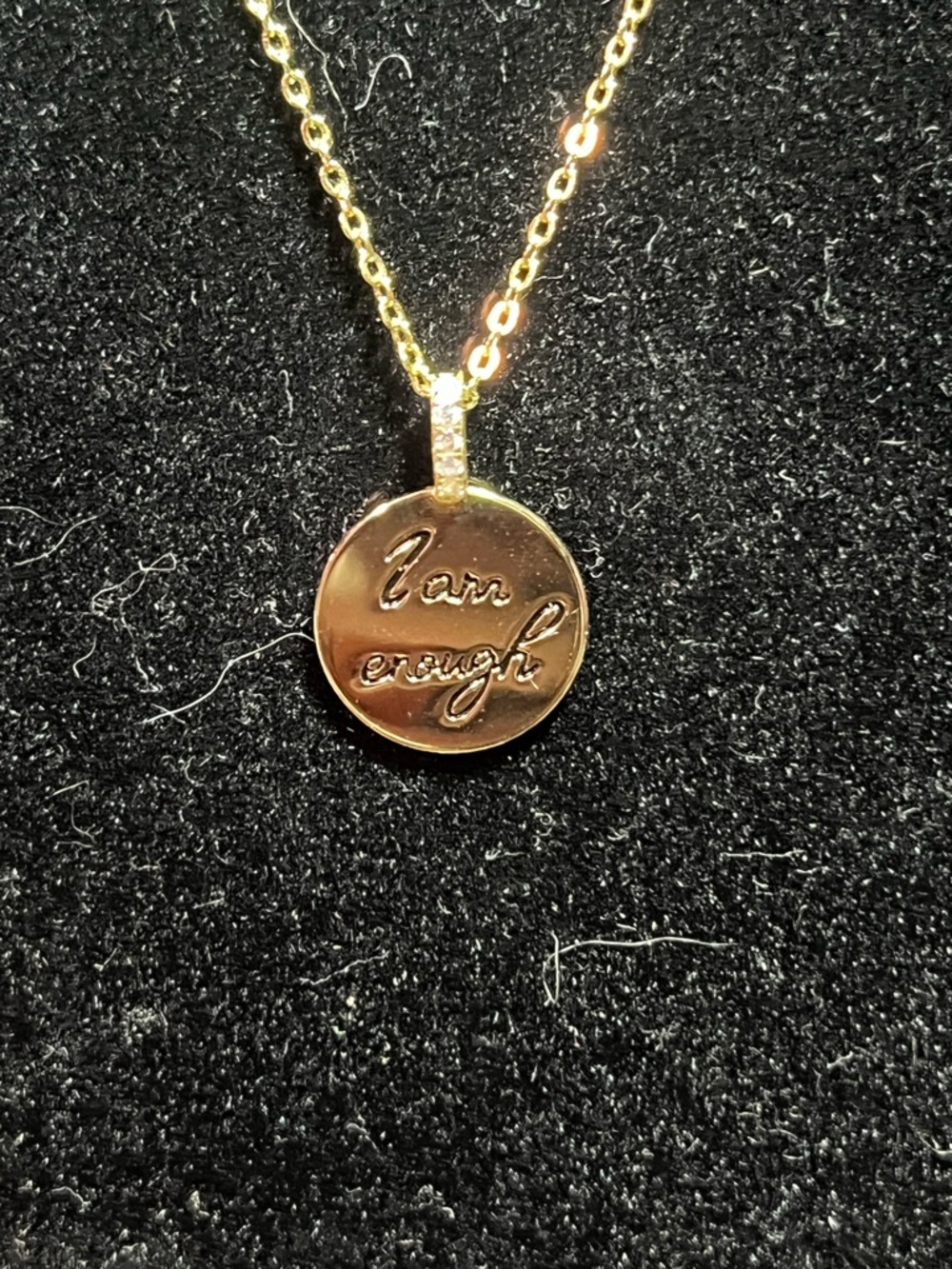 Gold Plated Sterling Silver ‘I am Enough’ Pendant with Cubic Zirconia Stones